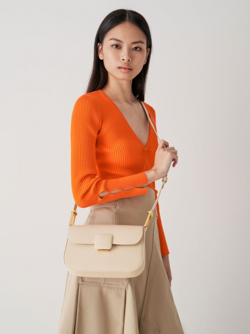 Charles & Keith Koa Square Push-Lock Schultertaschen Beige | 267NKJIMP