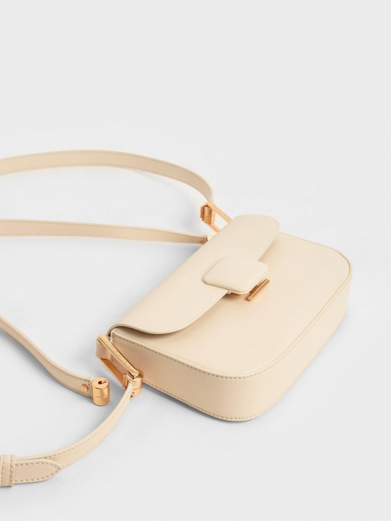 Charles & Keith Koa Square Push-Lock Schultertaschen Beige | 267NKJIMP