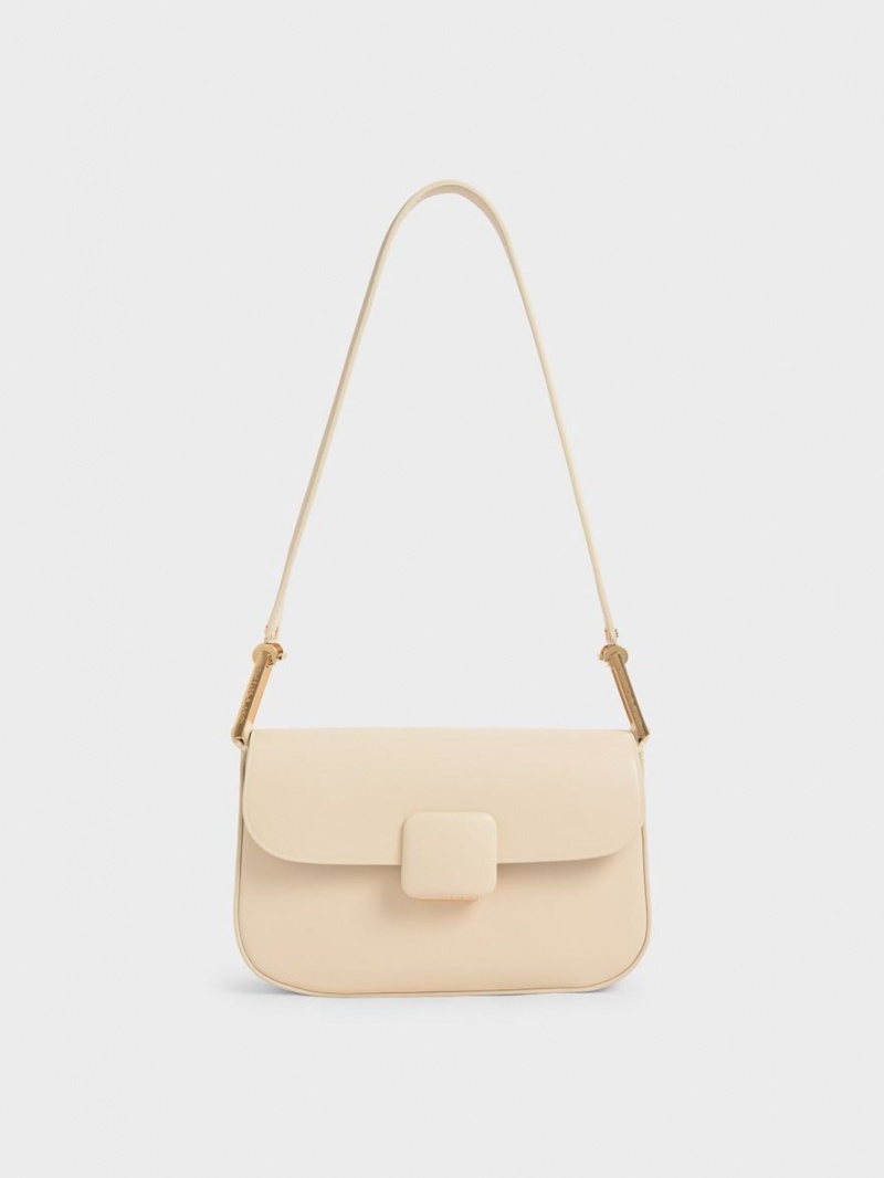 Charles & Keith Koa Square Push-Lock Schultertaschen Beige | 267NKJIMP