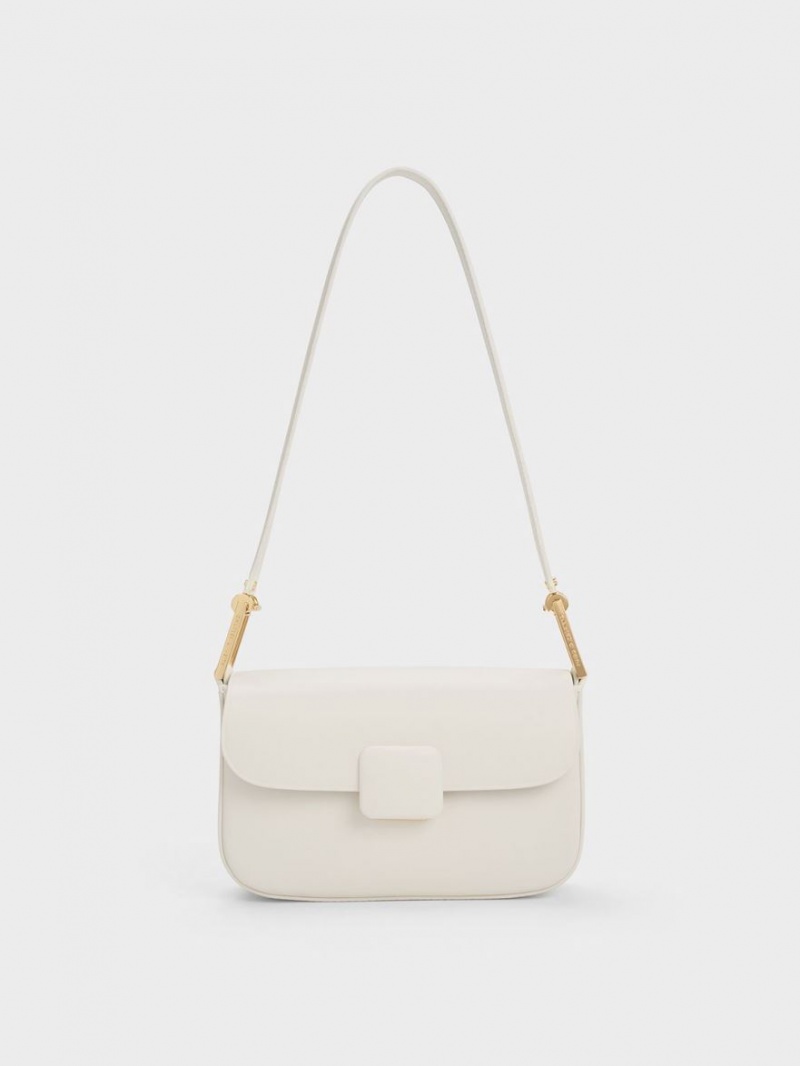 Charles & Keith Koa Square Push-Lock Schultertaschen Weiß | 869EWLUQX