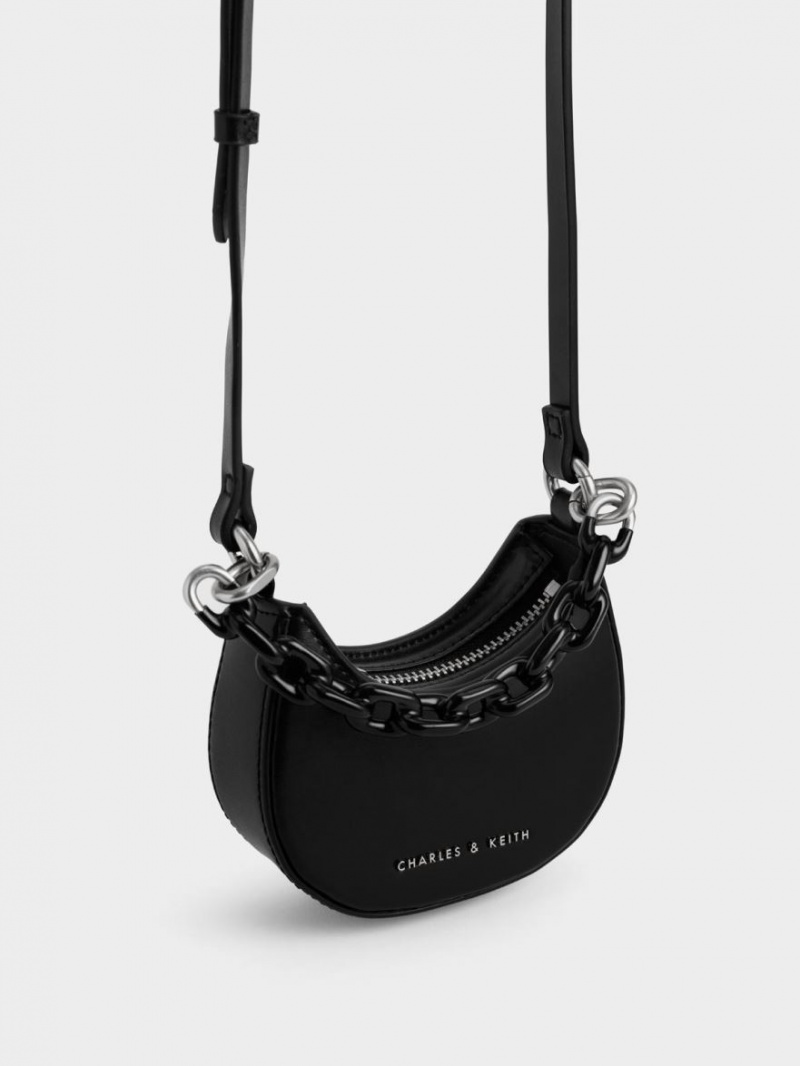 Charles & Keith Koi Chain Handle Mini Taschen Schwarz | 390HYXTAM