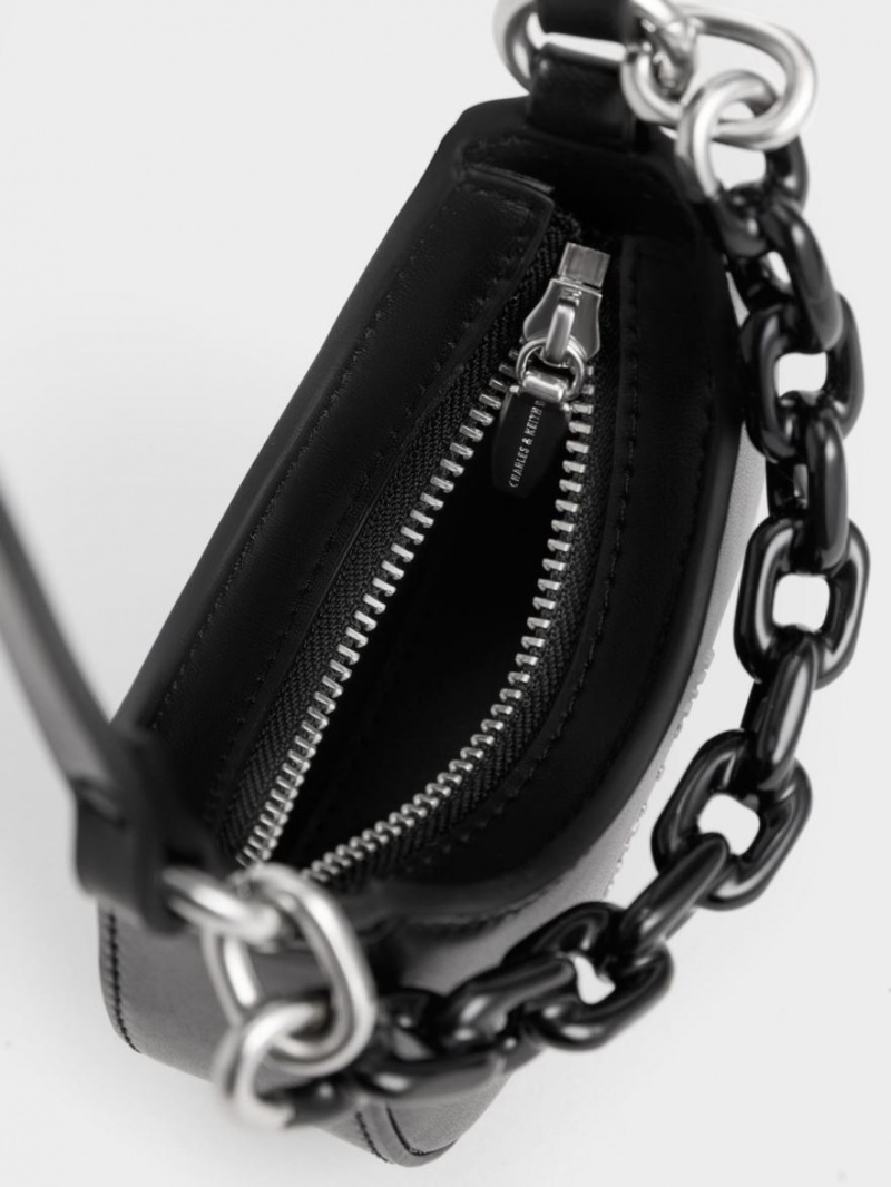 Charles & Keith Koi Chain Handle Mini Taschen Schwarz | 390HYXTAM