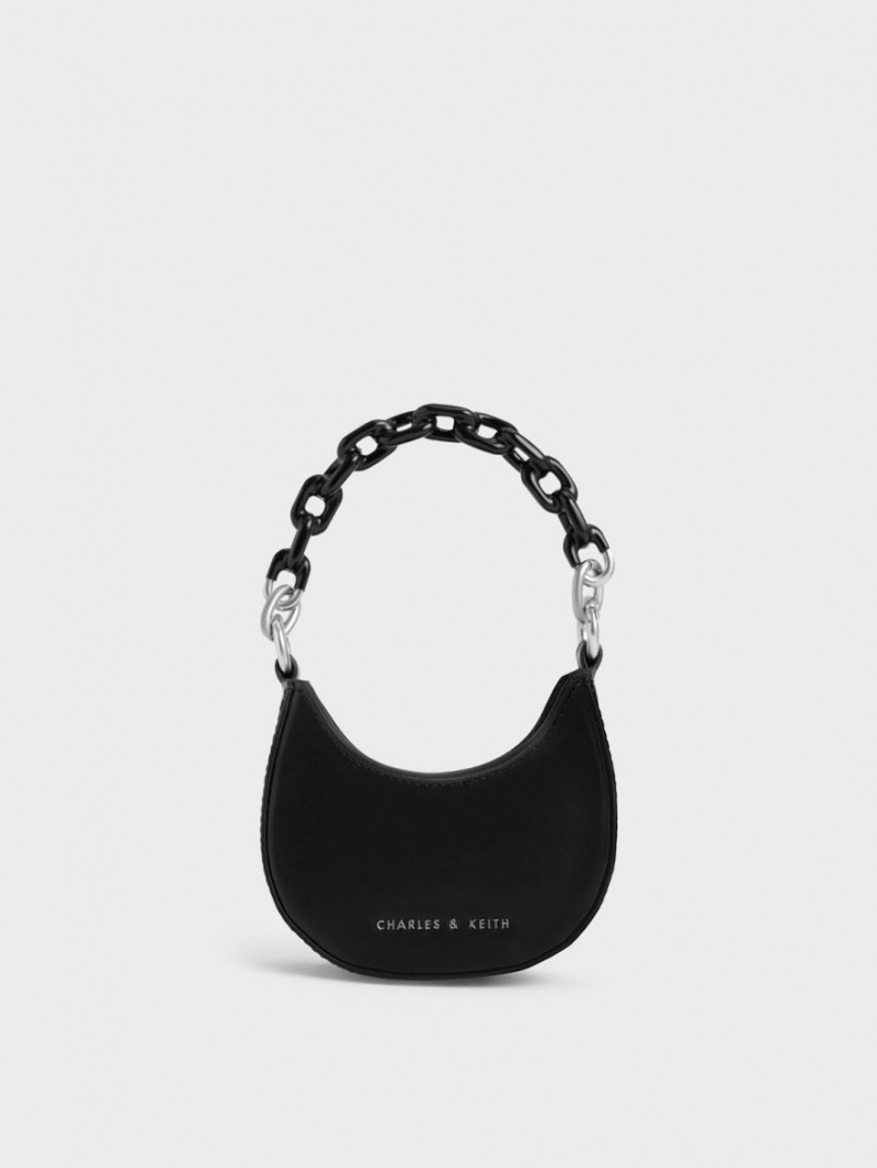 Charles & Keith Koi Chain Handle Mini Taschen Schwarz | 390HYXTAM