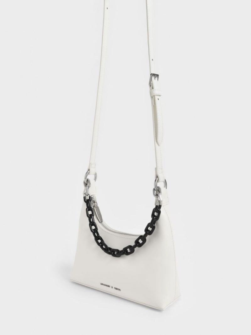 Charles & Keith Koi Chain Handle Schultertaschen Weiß | 829LUTWPC