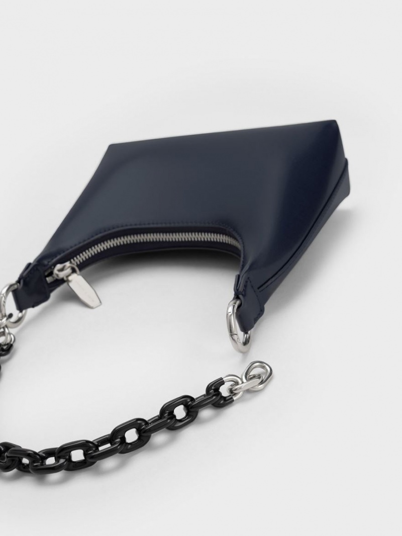 Charles & Keith Koi Chain Handle Schultertaschen Navy | 058BNOJWK