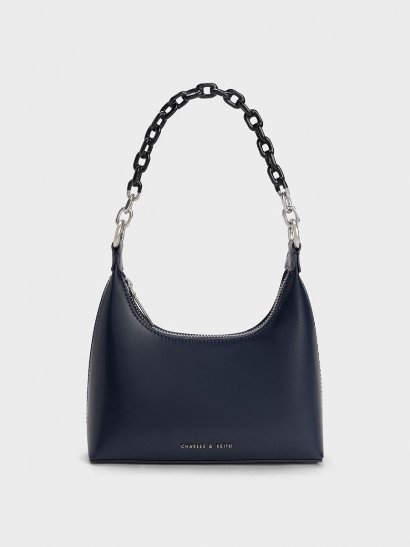 Charles & Keith Koi Chain Handle Schultertaschen Navy | 058BNOJWK