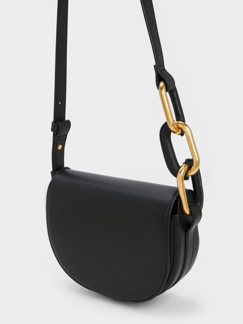 Charles & Keith Kora Saddle Crossbody Taschen Schwarz | 762WEXLUV