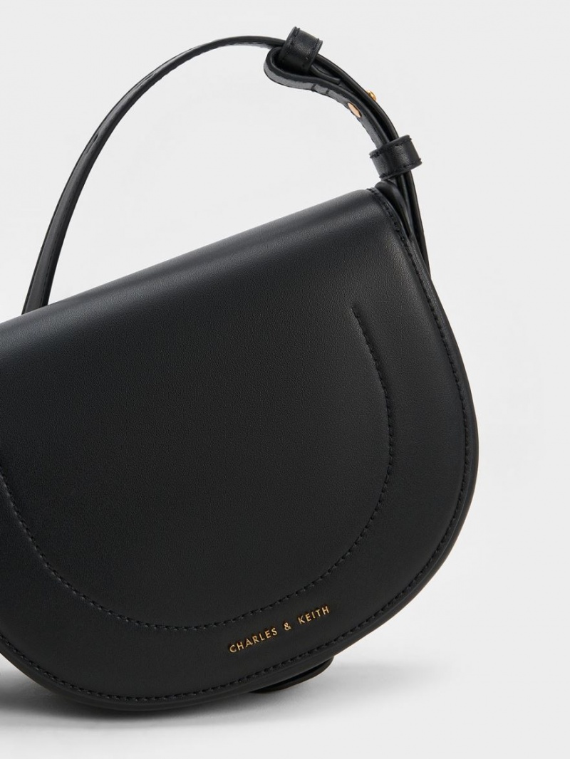 Charles & Keith Kora Saddle Crossbody Taschen Schwarz | 762WEXLUV