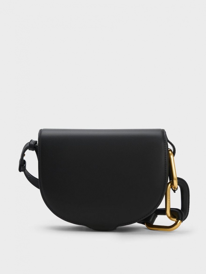 Charles & Keith Kora Saddle Crossbody Taschen Schwarz | 762WEXLUV