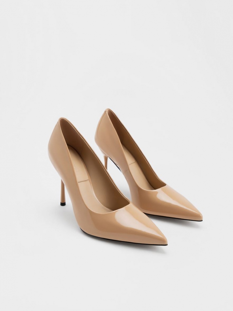 Charles & Keith Kyra Lack Leder Pumps Beige | 756REXCBQ