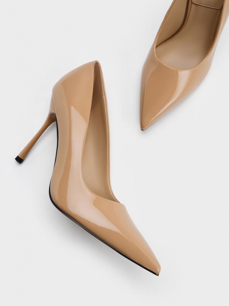 Charles & Keith Kyra Lack Leder Pumps Beige | 756REXCBQ