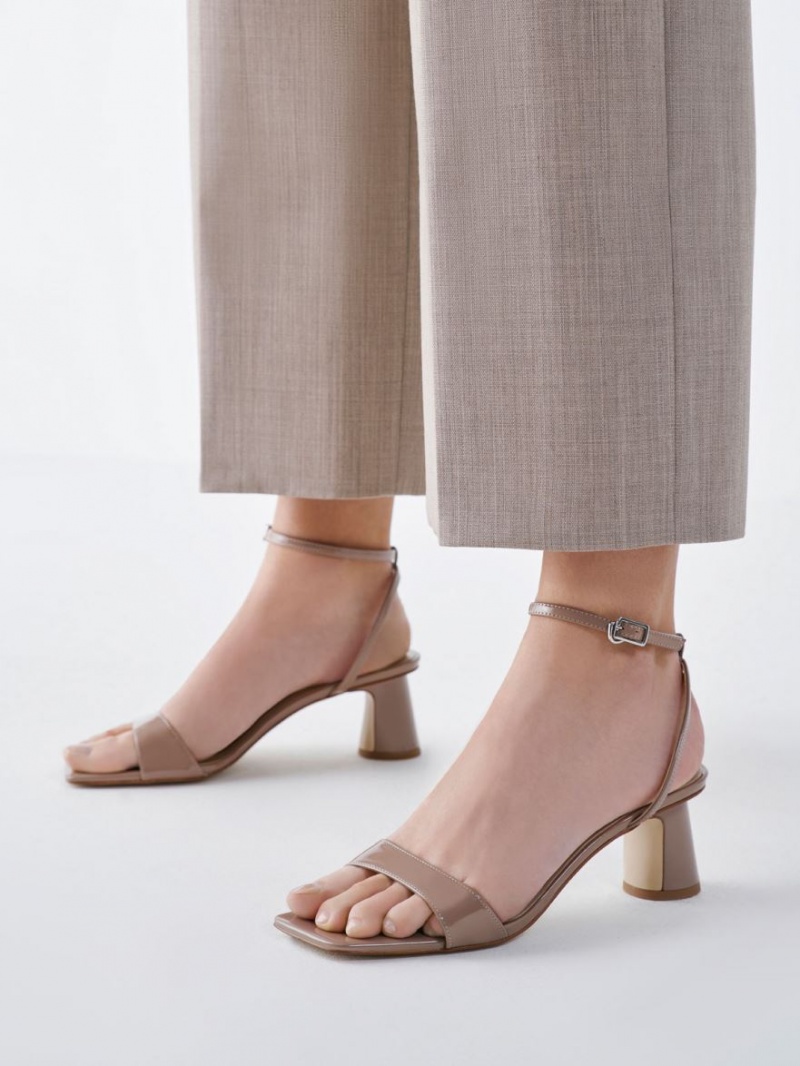 Charles & Keith Lack Ankle-Riemen Cylindrical Sandalen Absatz Beige | 048ZPAMRL