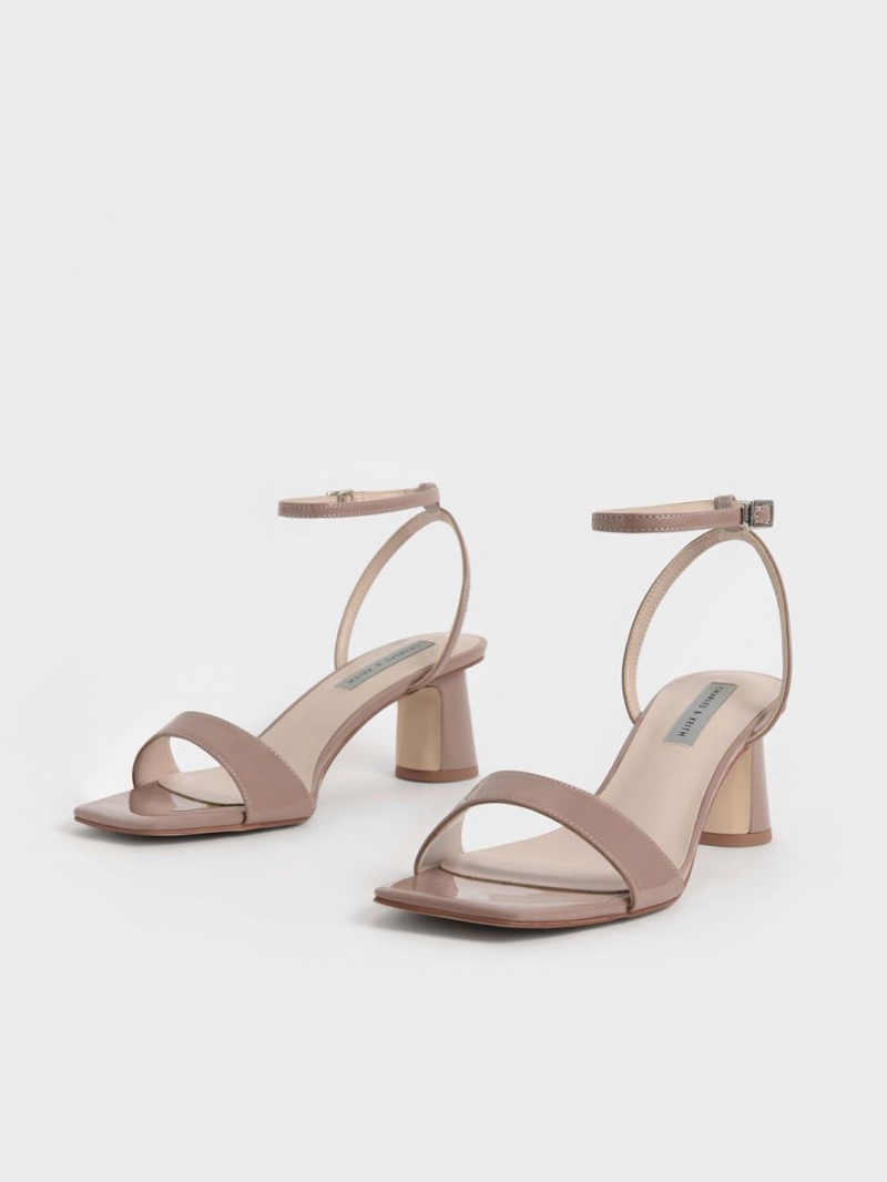 Charles & Keith Lack Ankle-Riemen Cylindrical Sandalen Absatz Beige | 048ZPAMRL