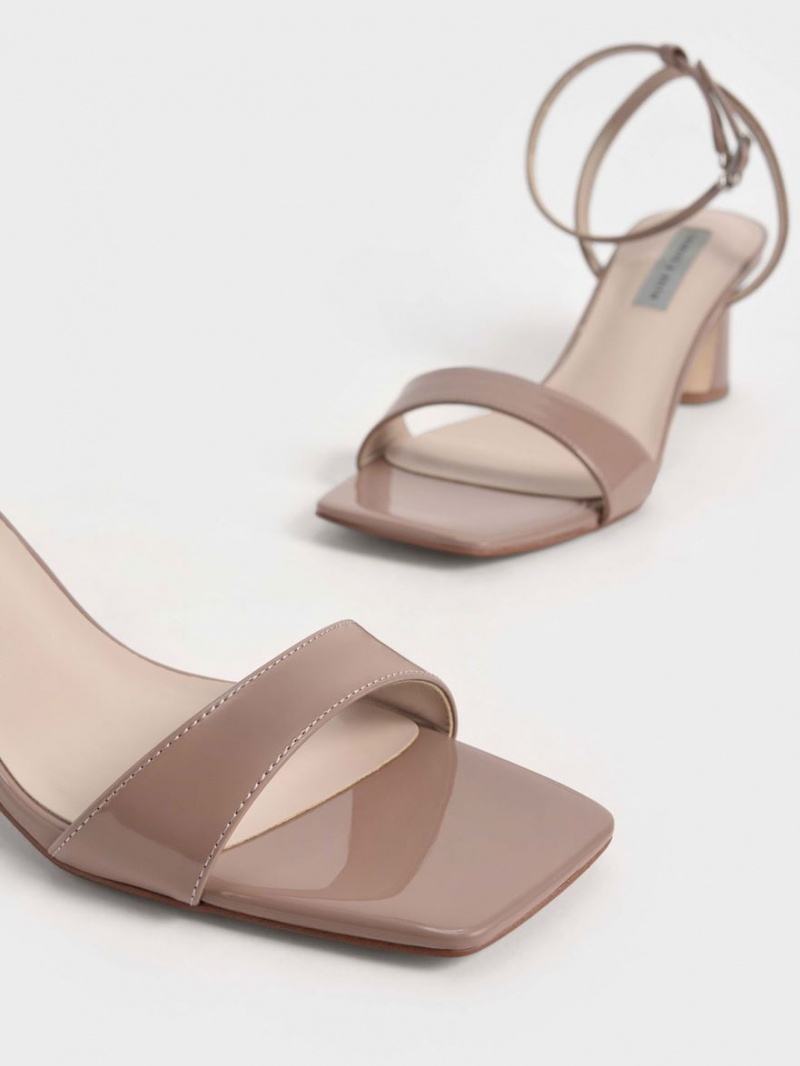 Charles & Keith Lack Ankle-Riemen Cylindrical Sandalen Absatz Beige | 048ZPAMRL