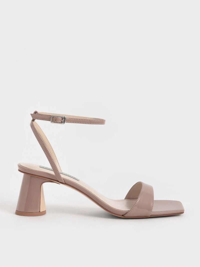 Charles & Keith Lack Ankle-Riemen Cylindrical Sandalen Absatz Beige | 048ZPAMRL