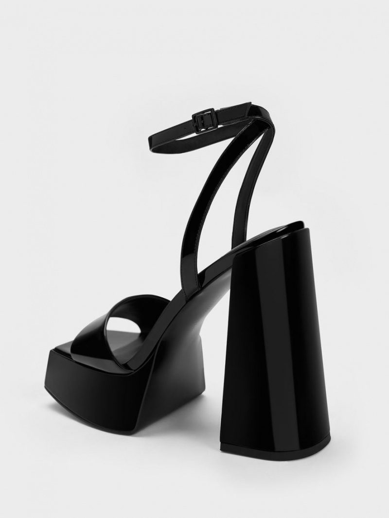 Charles & Keith Lack Ankle-Riemen Plateausandalen Schwarz | 675PDHGQU