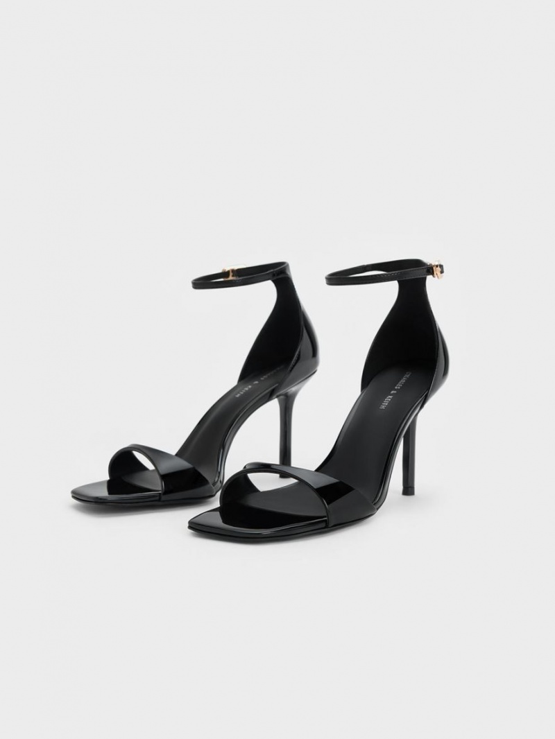 Charles & Keith Lack Ankle Riemen Sandalen Absatz Schwarz | 386OABJSN