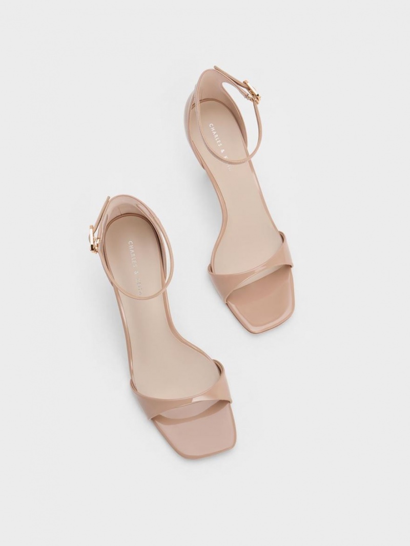 Charles & Keith Lack Ankle Riemen Sandalen Absatz Beige | 482ILXBJR