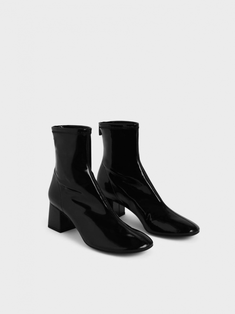 Charles & Keith Lack Block Heel Stiefeletten Schwarz | 315KGYENV