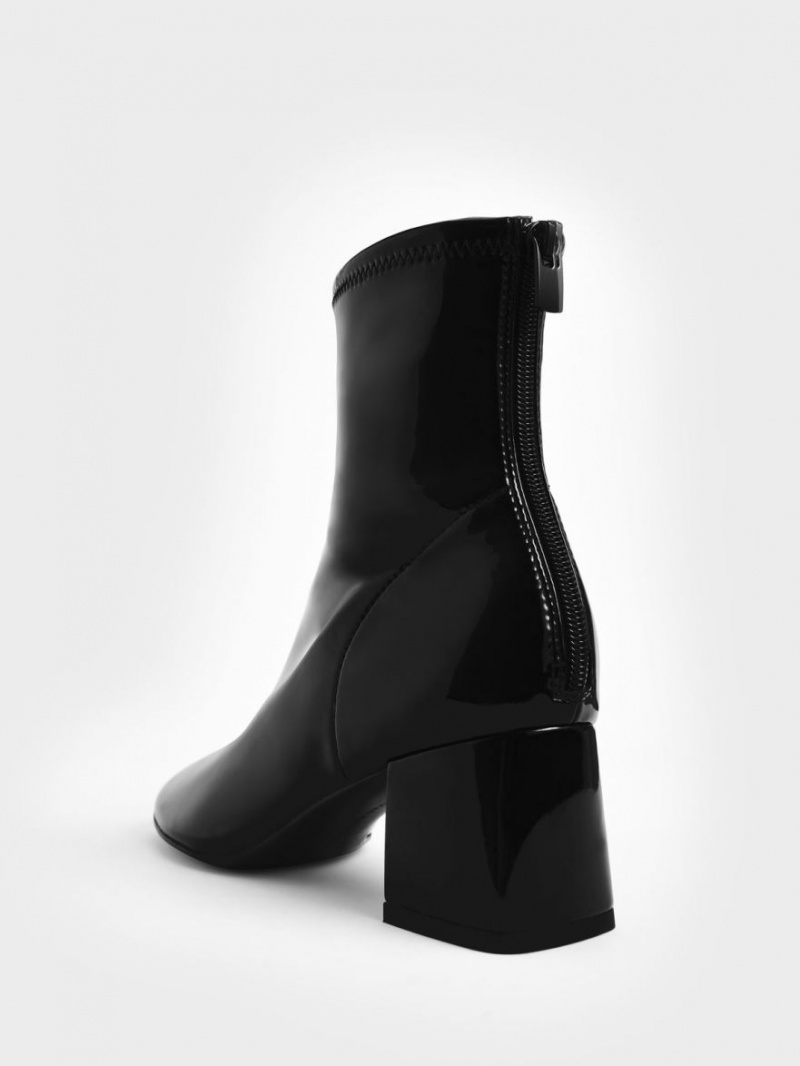 Charles & Keith Lack Block Heel Stiefeletten Schwarz | 315KGYENV