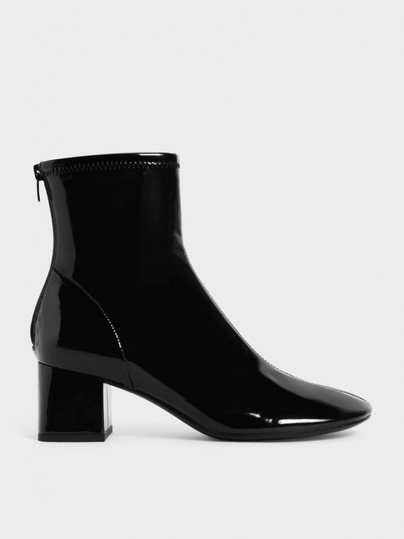 Charles & Keith Lack Block Heel Stiefeletten Schwarz | 315KGYENV