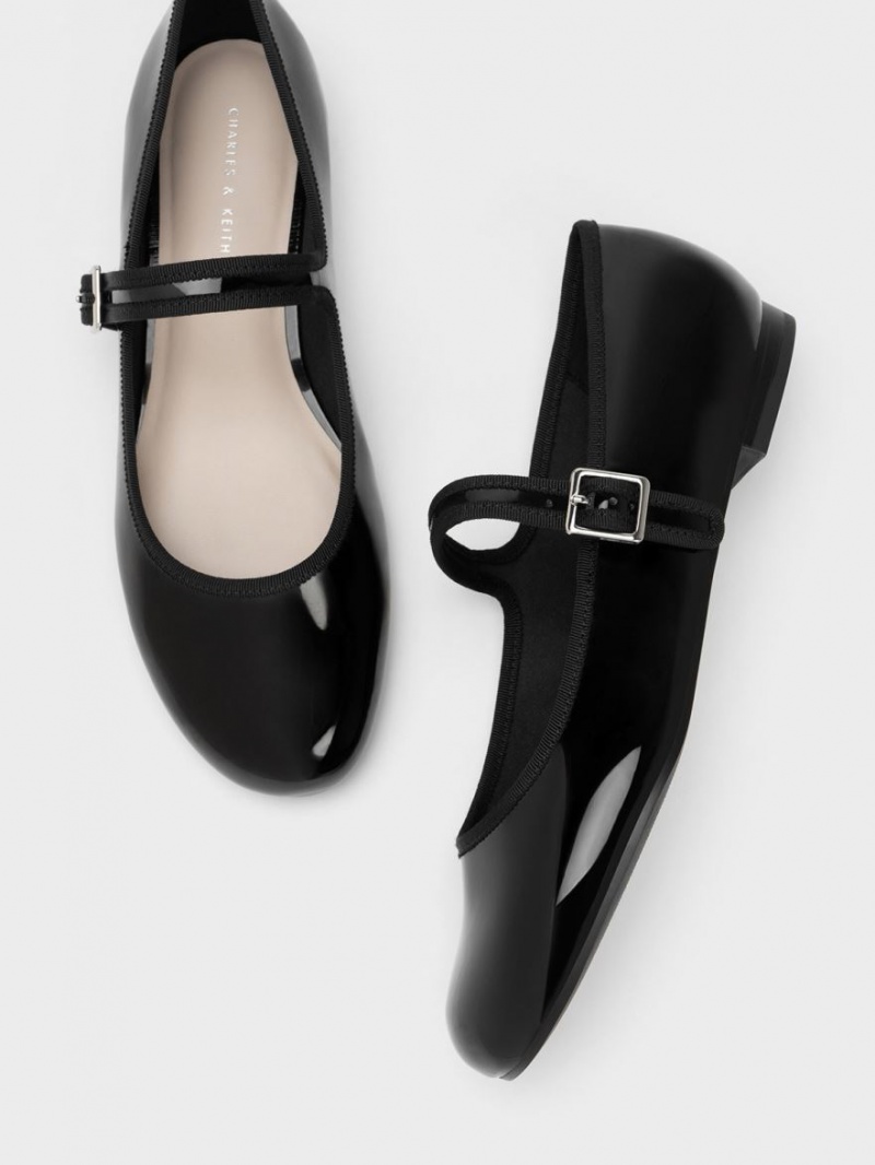 Charles & Keith Lack Buckled Mary Jane Flache Schuhe Schwarz | 348AYFSEI