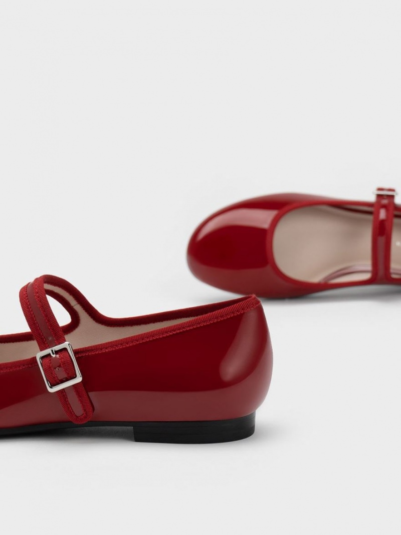 Charles & Keith Lack Buckled Mary Jane Flache Schuhe Rot | 835DESNBG