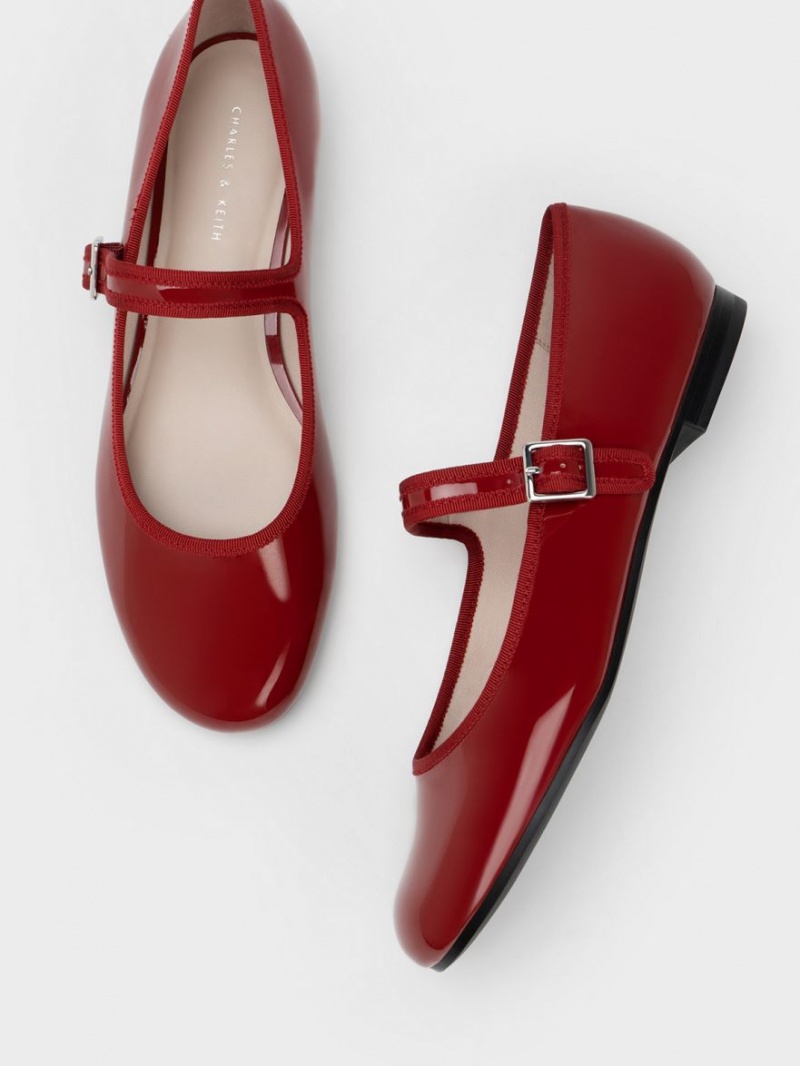 Charles & Keith Lack Buckled Mary Jane Flache Schuhe Rot | 835DESNBG