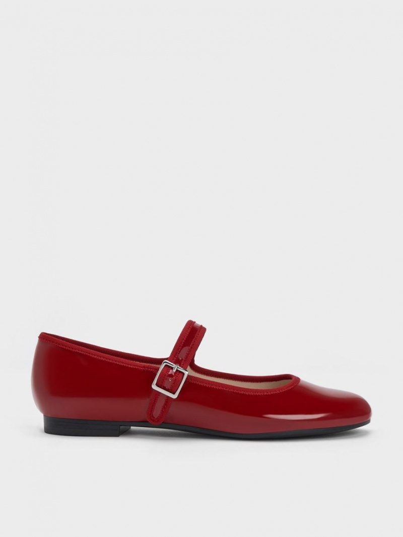 Charles & Keith Lack Buckled Mary Jane Flache Schuhe Rot | 835DESNBG