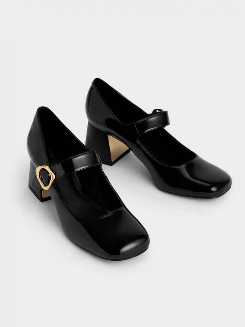 Charles & Keith Lack Buckled Mary Jane Pumps Schwarz | 327ZGCDTX