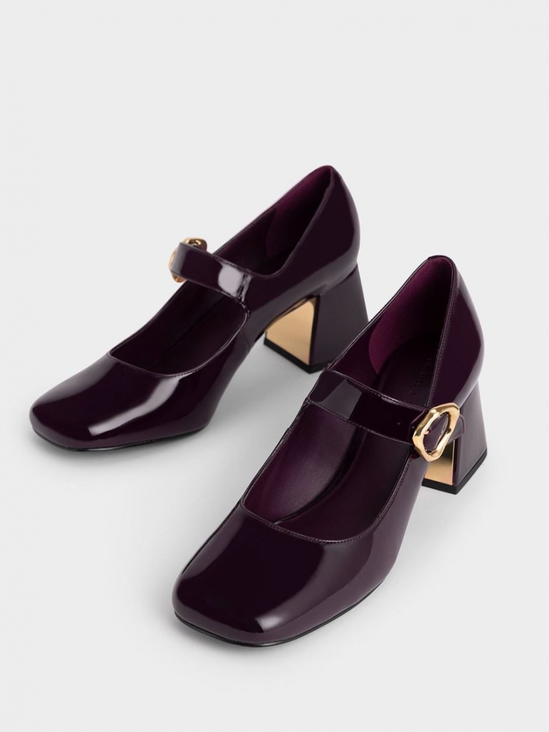 Charles & Keith Lack Buckled Mary Jane Pumps Bordeaux | 354AEVSQG