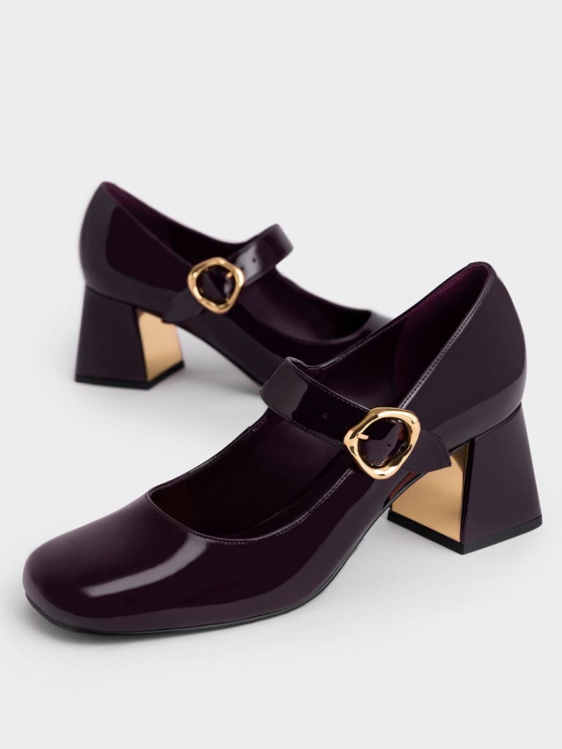 Charles & Keith Lack Buckled Mary Jane Pumps Bordeaux | 354AEVSQG