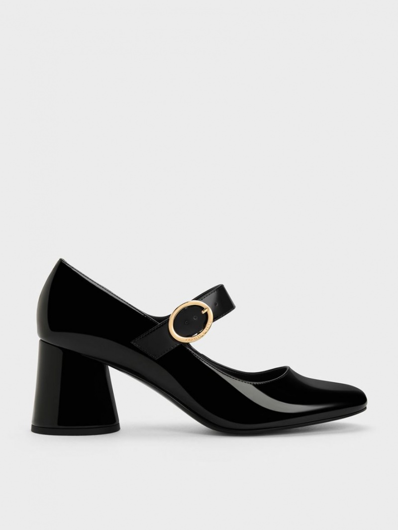 Charles & Keith Lack Cylindrical Block Heel Mary Jane Schuhe Schwarz | 231QXGTOE