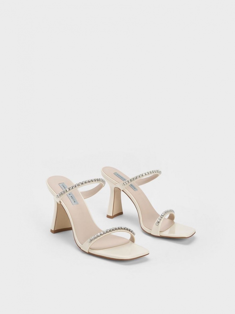 Charles & Keith Lack Gem-Encrusted Sandalen Absatz Weiß | 840ZGUQCF