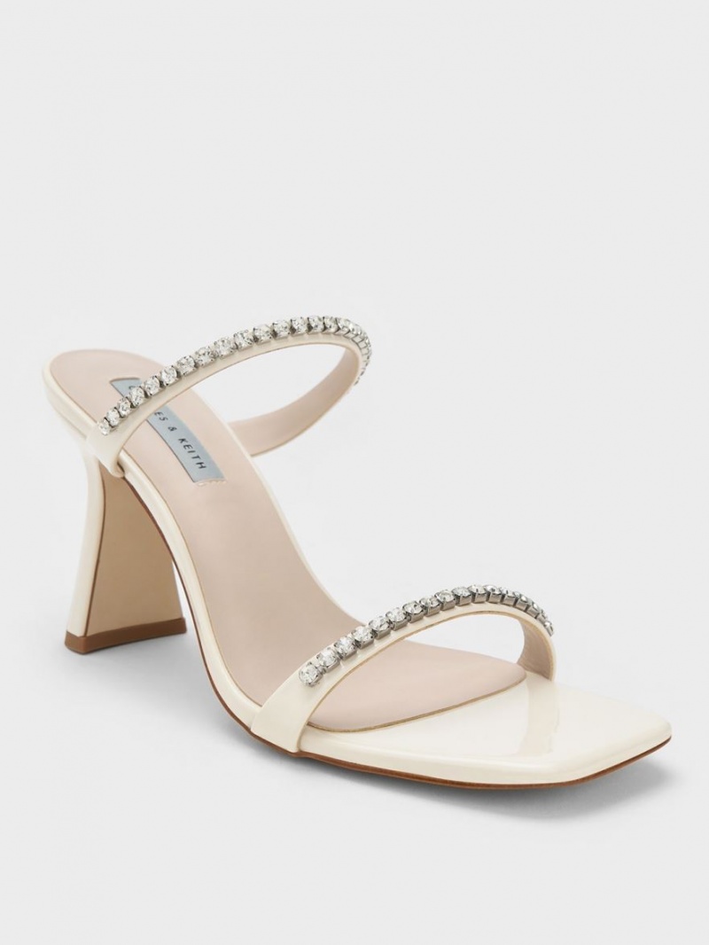 Charles & Keith Lack Gem-Encrusted Sandalen Absatz Weiß | 840ZGUQCF