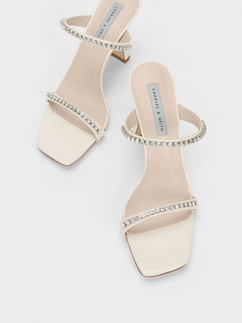 Charles & Keith Lack Gem-Encrusted Sandalen Absatz Weiß | 840ZGUQCF