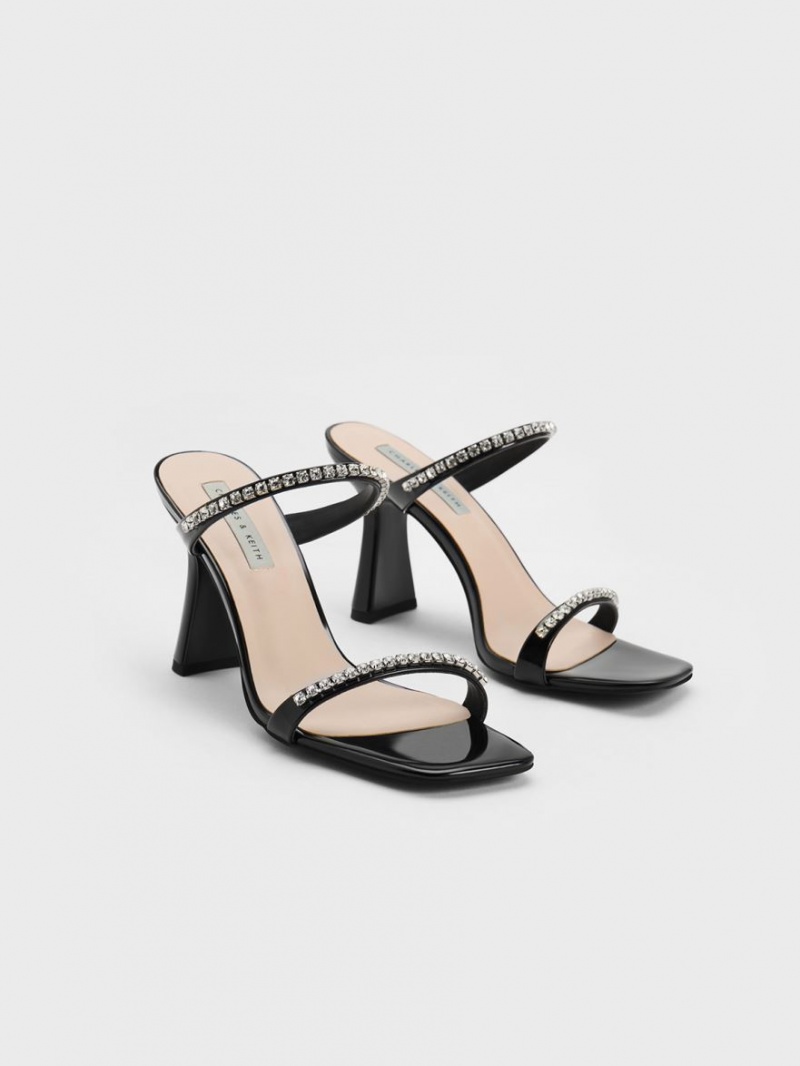 Charles & Keith Lack Gem-Encrusted Sandalen Absatz Schwarz | 501EDMANF