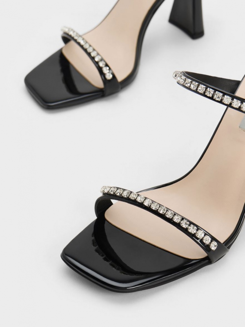 Charles & Keith Lack Gem-Encrusted Sandalen Absatz Schwarz | 501EDMANF