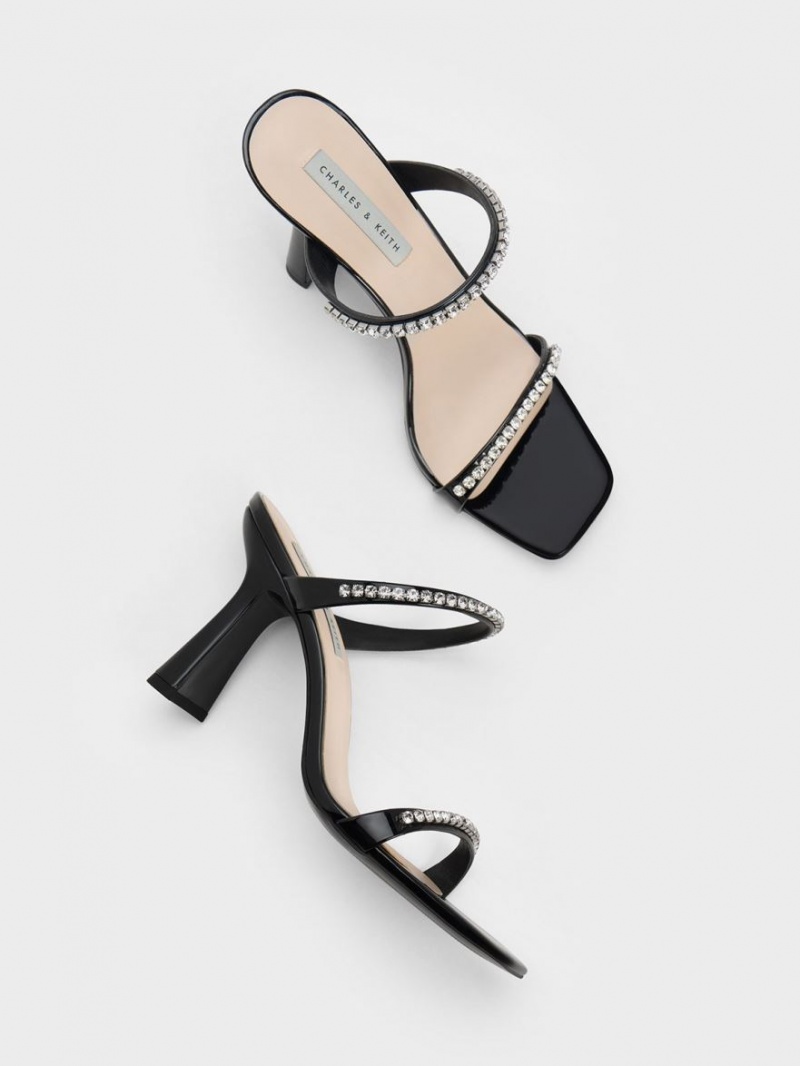 Charles & Keith Lack Gem-Encrusted Sandalen Absatz Schwarz | 501EDMANF