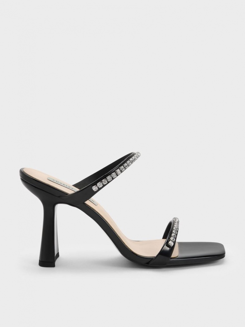 Charles & Keith Lack Gem-Encrusted Sandalen Absatz Schwarz | 501EDMANF