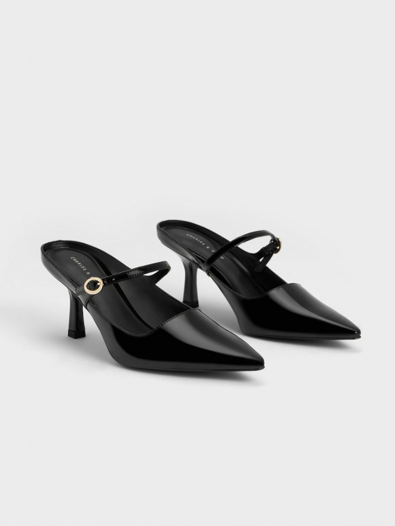 Charles & Keith Lack Mary Jane Absatz Mules Schwarz | 481VHTJOR