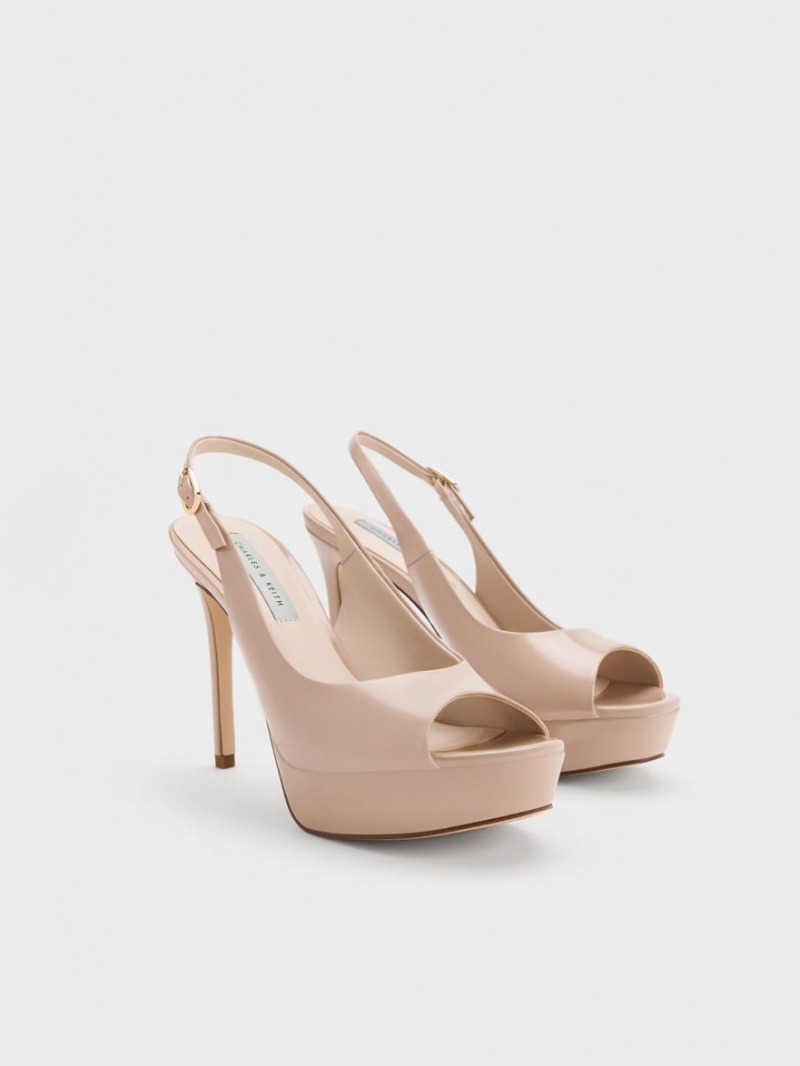 Charles & Keith Lack Plattform Slingback Sandalen Absatz Beige | 504YJAKLI