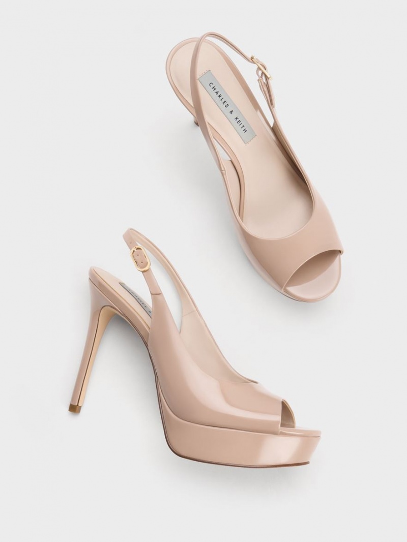 Charles & Keith Lack Plattform Slingback Sandalen Absatz Beige | 504YJAKLI