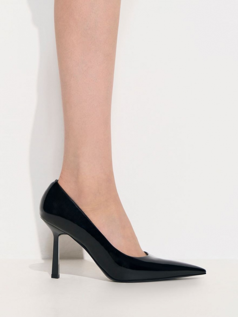 Charles & Keith Lack Pointed-Kappe Pumps Schwarz | 749XRGSLZ