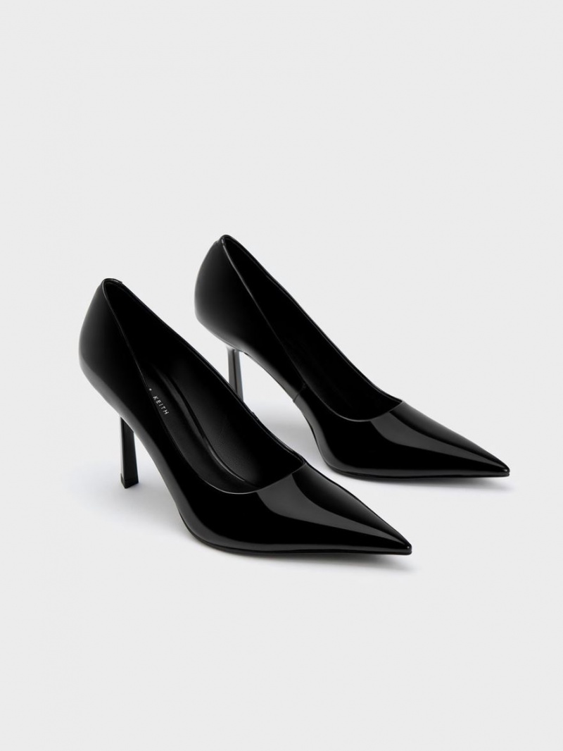 Charles & Keith Lack Pointed-Kappe Pumps Schwarz | 749XRGSLZ