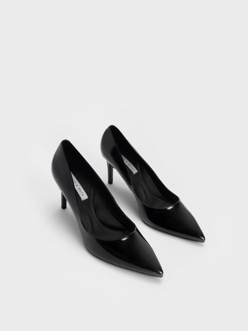 Charles & Keith Lack Pointed Kappe Stiletto Pumps Schwarz | 495FMVONP