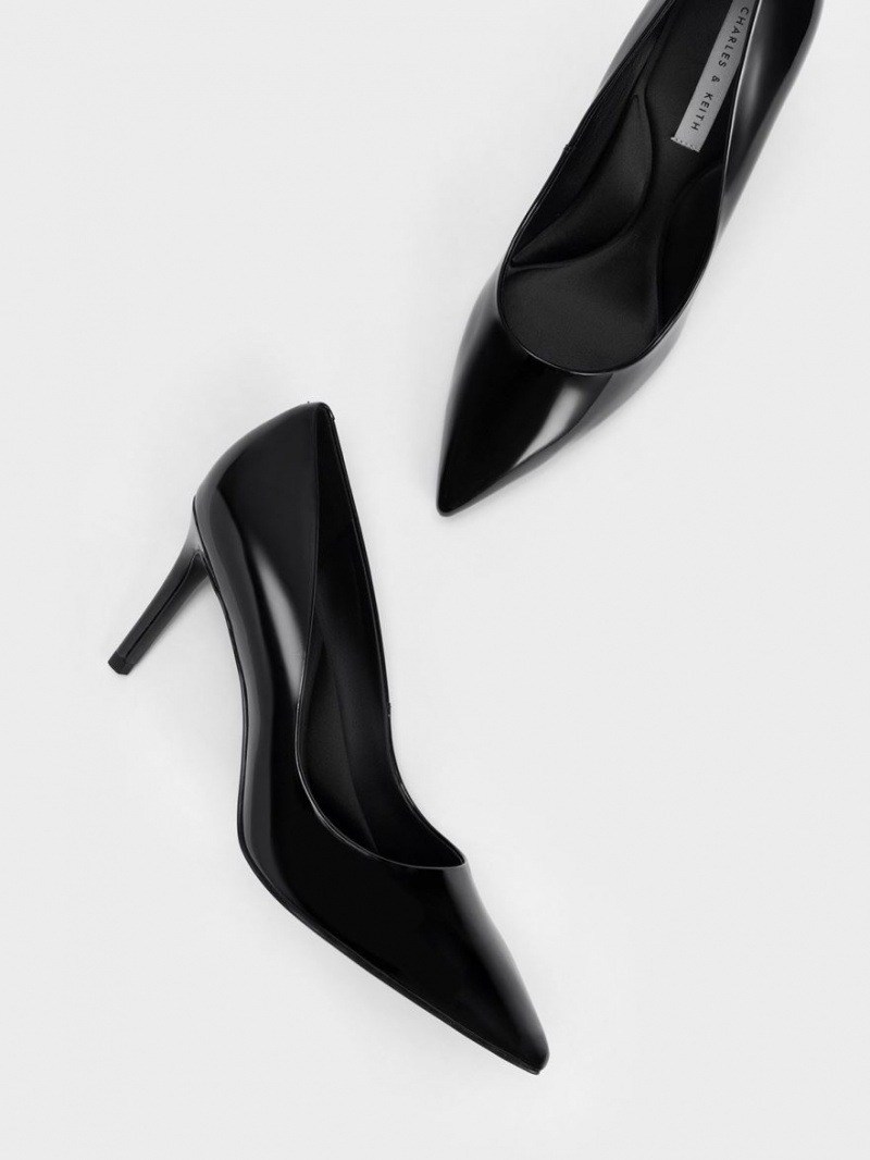 Charles & Keith Lack Pointed Kappe Stiletto Pumps Schwarz | 495FMVONP