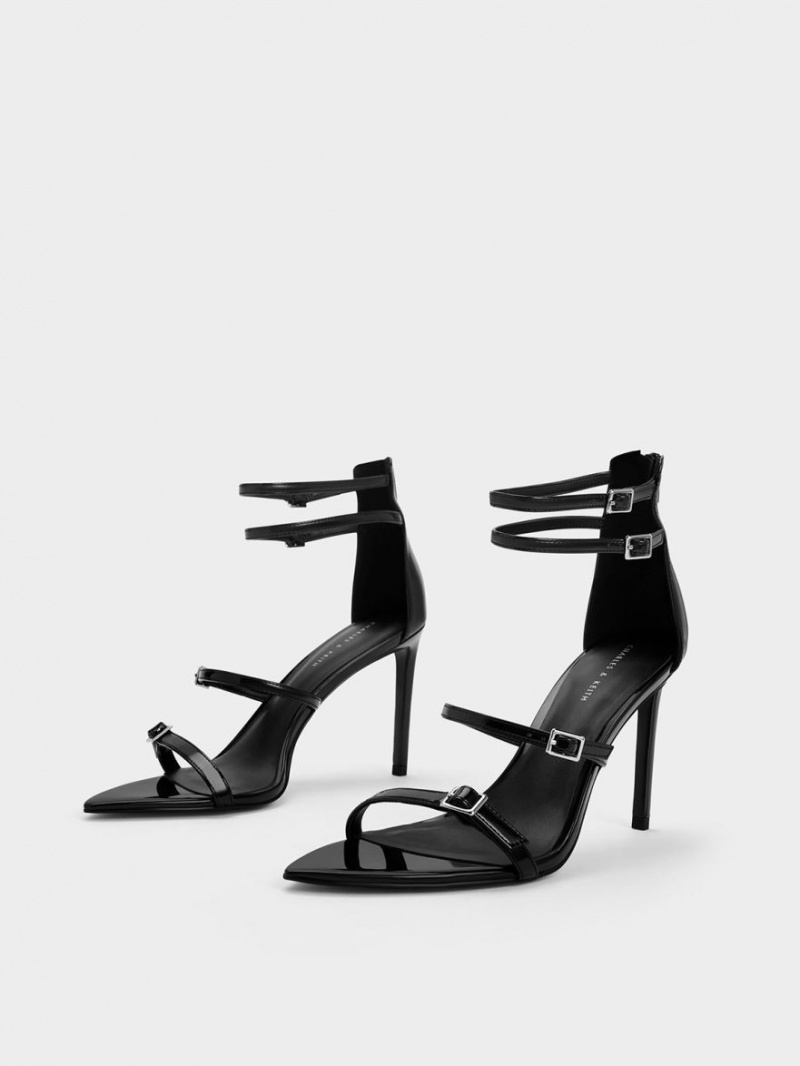 Charles & Keith Lack Riemchen Sandalen Absatz Schwarz | 974VFHJEZ