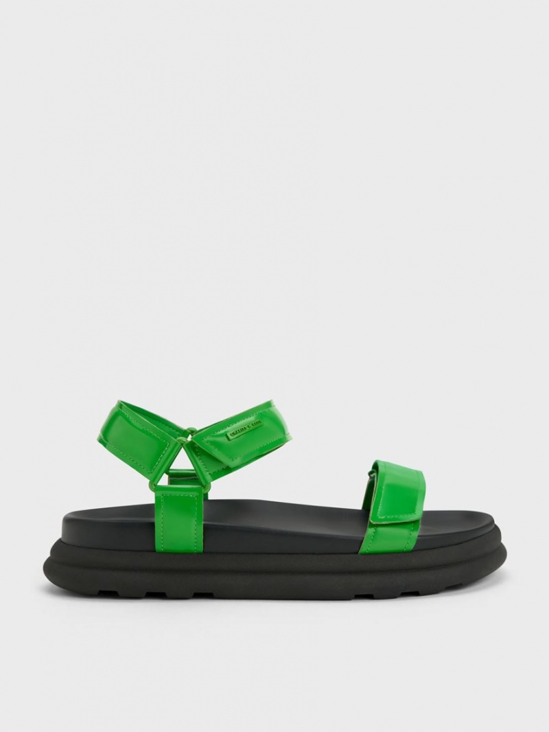 Charles & Keith Lack Riemchen Sports Plateausandalen Grün | 186HMQCBR