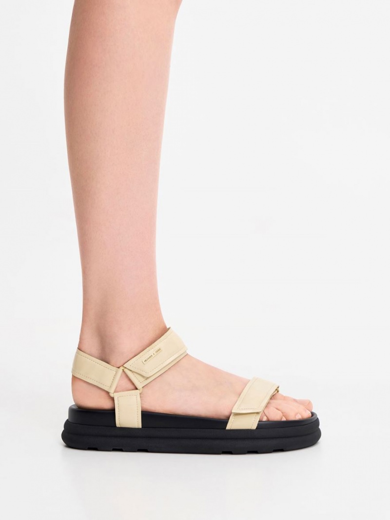 Charles & Keith Lack Riemchen Sports Plateausandalen Gelb | 471PMZEHO